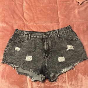 SHEIN Black Distressed Jean Shorts